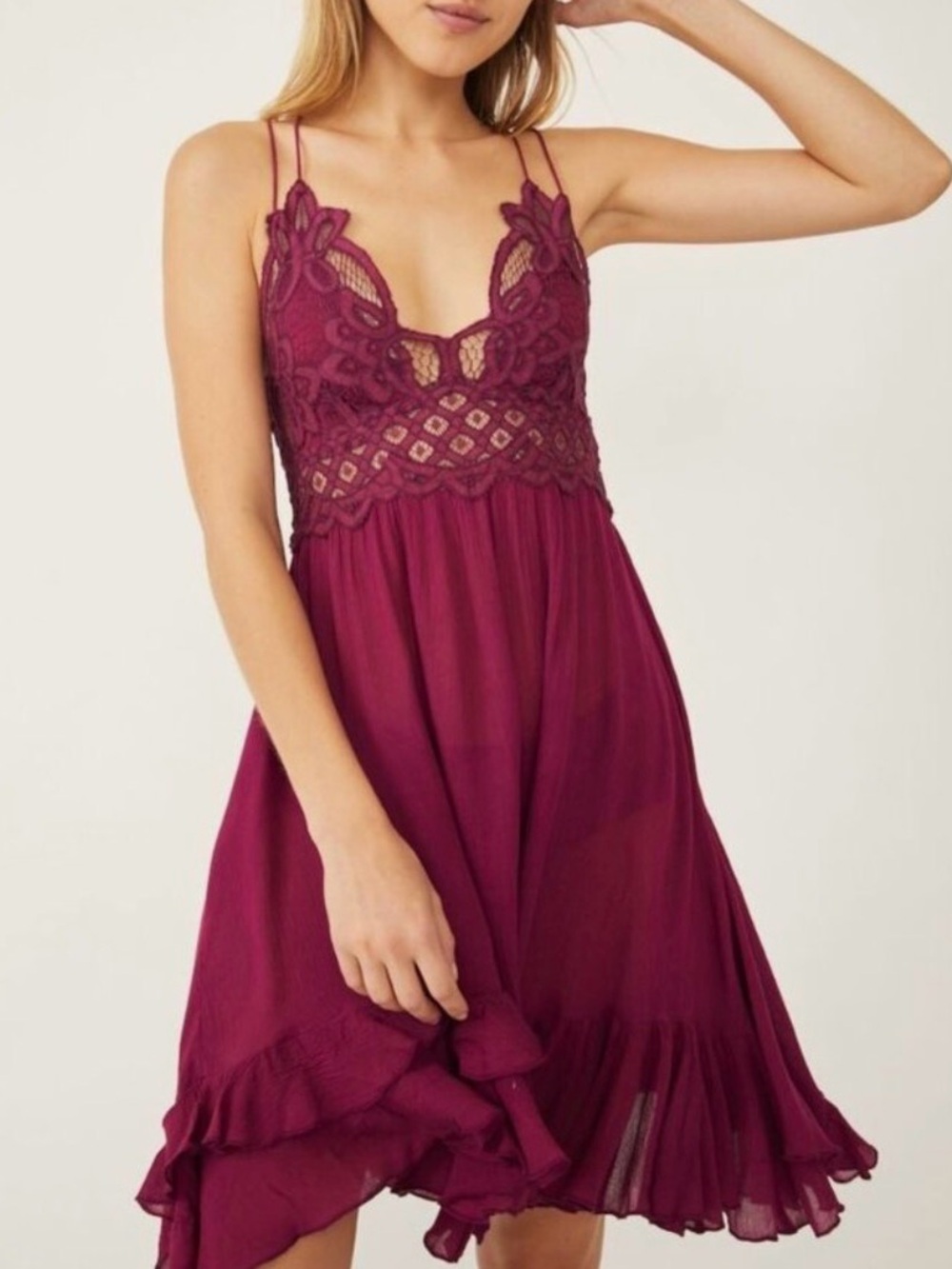 FREE PEOPLE ADELLA NWT Red Lace Women's short Strappy Dress Sz S ret:$88